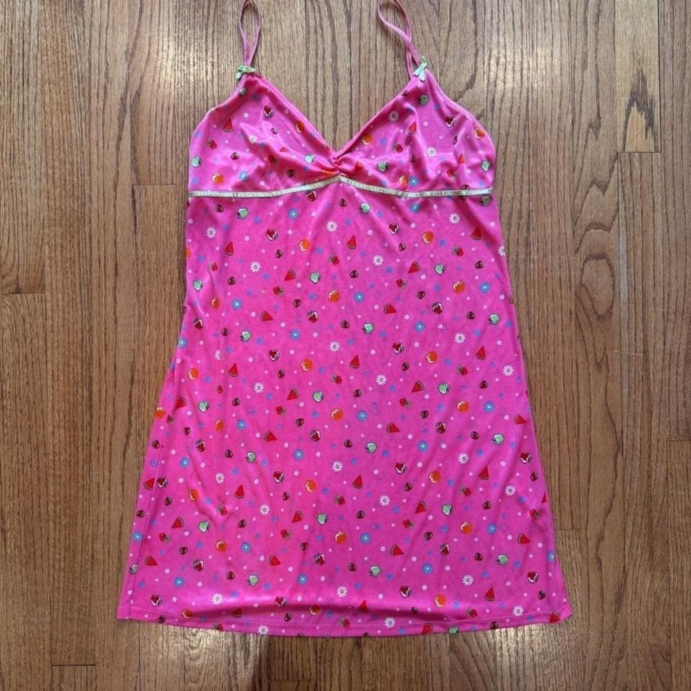 vintage Y2K pink floral fruit slip dress nightgown